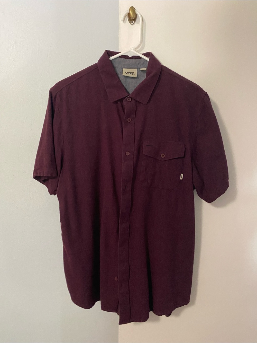 Vans Short Sleeve Button-Up Shirt — Maroon